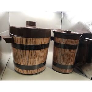 Ice Bucket And Pitcher Wood grain Look Pitcher Marked Thermo-Serv Bucket Unmarke